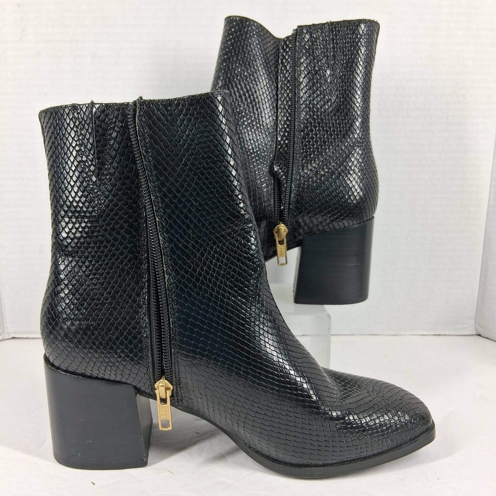 Baretraps Norra‎ Black Snakeskin Leather Ankle Boots Square Toe Block Heel 8M